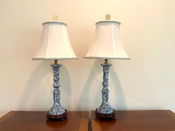 Pair Of Blue And White Chintz Porcelain Lamps