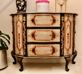 Hand Painted Ebony Cream And Russet Bombe Gold Gilt Demilune Cabinet