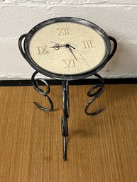 Ceramic Clock & Wrought Iron Accent Table - Signed Hays Cash