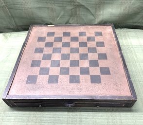 Wood  Checkers Or Chess Board With Two Drawers