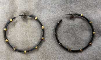 Beautiful Black And Gold Colored 925 Sterling Silver Hoop Earrings