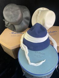 Marlens Hat Boxes With Hats Lot Of 3