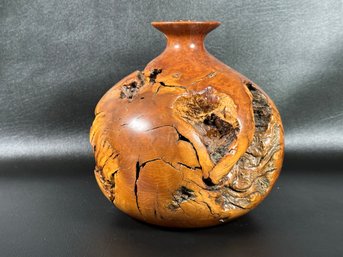 A Phenomenal Vase, Handcrafted In Knotty Burled Wood