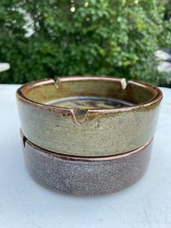 Pair Of Stackable Vintage Otagiri Glazed Pottery Stoneware Ashtrays, Japan
