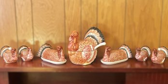 Ceramic Turkey Tableware-Soup Taurine With Ladel-two Sets Of Sugar & Creamer And Two Lidded Butter Dishes