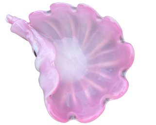 Huge Vintage Italian Murano 1960 Bubble Gum Pink Alabastro Shell Glass Bowl