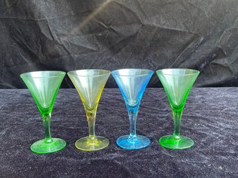 Mid Century Colored Glass Cordial Glasses - Set Of 4