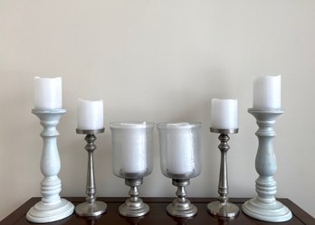 Group Of 6 Pillar Candle Bases With Battery Candles