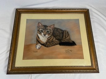 Original Watercolor Painting Of Scratch The Cat Signed Saundra Ripley Zaten 87 23x19 Matted Framed