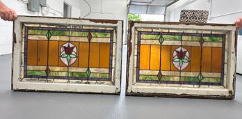 Antique Stained Leaded Glass Windows - In Wooden Frames  ***Separate Pick-Up Location, Sat. Aug. 10