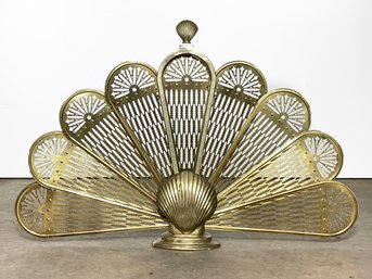 An Antique Brass Victorian Fan Fireplace Screen