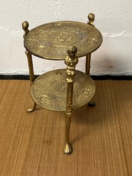 Brass Two Tier Accent Table Or Plant Stand - 19.5' Tall