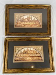 Pair Of Prints Of Vineyards 16x11 Matted Framed