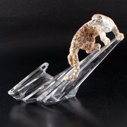 Franklin Mint Crystal And Porcelain Snow Leopard Figurine