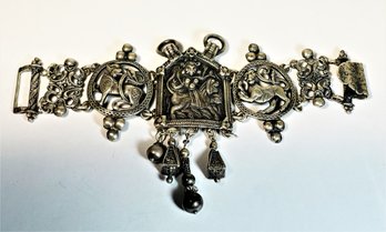 Antique Signed Peruzzi Sterling Silver Figural Medieval Link Bracelet