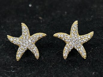 S925 Gold Toned Sea Star Earrings With Rhinestones