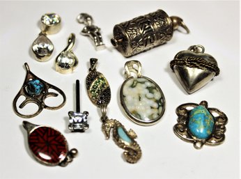 Lot Of 12 Vintage Sterling Silver Pendants Turquoise Stones And Heart