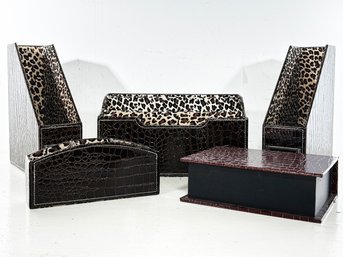 A Snakeskin Desk Accessory Set With Animal Print Lining By Sheffield Home