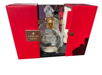 Collectable Remy Martin Louis XIII Baccarat Crystal Decanter With Fancy Red Mirrored Case