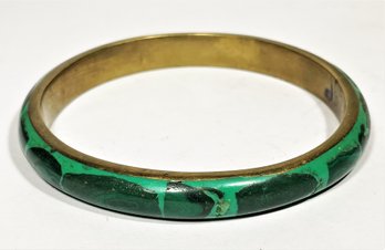 Vintage Brass And Genuine Malachite Bangle Bracelet