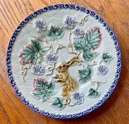 Pottery Barn Majolica Bunny Rabbit Dessert Plate 8'