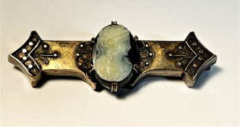 Tested 14k Gold Victorian Brooch Having Carved Stone Cameo 7.4 Grams