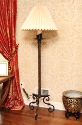 1 Of 2  Turned Wrought Iron Scrolled  Candlestick Floor Lamps With Pleated Shades