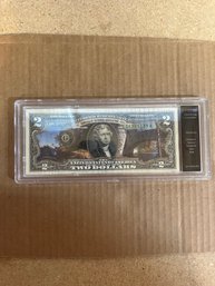 Colorized Oklahoma Chickasaw National Recreation Area 2 Dollar Note Authenticated Uncirculated In Case