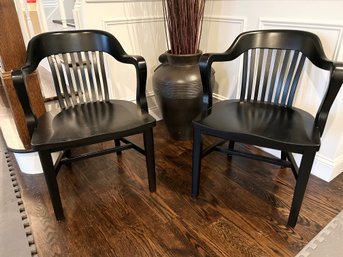 Pair Of Ebonized Solid Wood Bankers Chairs