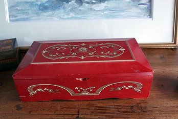 1980-1990 Italian Princess Borghese Wood Music Jewelry-Trinket Box Hand Decorated Box