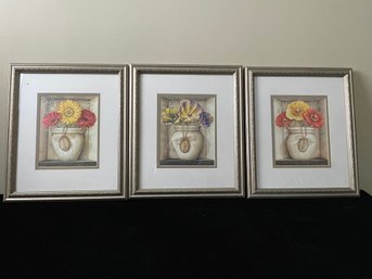 Set Of 3 Decorative Floral Prints In Frames