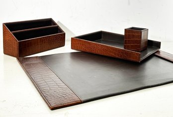 An Alligator Leather Blotter And Desk Set By Warwick