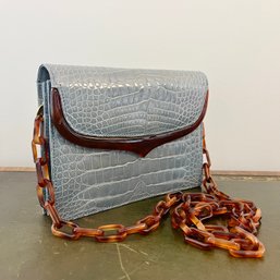 A Lana Marks Blue Crocodile Envelope Style Clutch - Tortie Chain