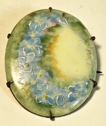 Victorian Hand Painted Porcelain Brooch Forgetmenot Flowers