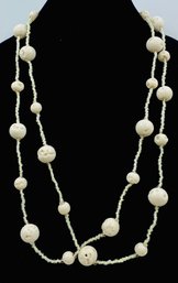 Moon Crater-like Stone & Seed Bead 2-strand Necklace