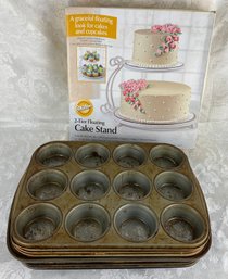 Nine Cupcake Pan And Two Tier Floating Cupcake/cake Stand