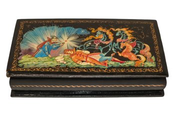 Vintage Russian Black Wood Lacquer Box Hand Painted Signed