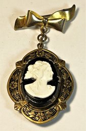 1920s Gilt Brass And Cameo Lavaliere Locket Brooch