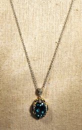 Brazilian Flourite Sterling Silver Palladium Pendant Necklace On 20' Long Sterling Chain