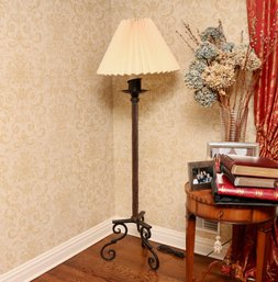 2 Of 2  Turned Wrought Iron Scrolled  Candlestick Floor Lamps With Pleated Shades
