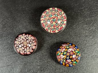 A Small Collection Of Vintage Murano & Venetian Art Glass Paperweights, Millefiori