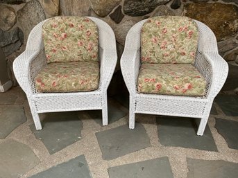 White Wicker Cushioned Patio Chair Set Of Two