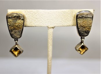 Sterling Silver 'The Dreamer' Pierced Earrings Mineral And Citrine Stones