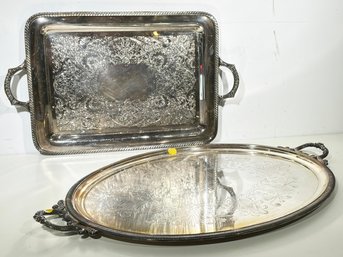 A Pairing Of Vintage Silver Plated Serving Trays - Inscribed