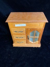 Vintage Dresser Shaped Jewelry Box W/ Glass Door & Interior Mirror