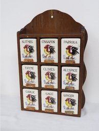 Mid-Century Japanese Spice Rack Colorful Roosters On Ceramics