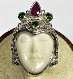 SAJEN Sterling Silver Ladies Ring Woman's Face W Gemstones Size 7