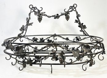 An Antique French Wrought Iron Hanging Pot Rack