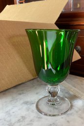 New In Box  Casual Water Glass Goblets Emerald And Clear Glass