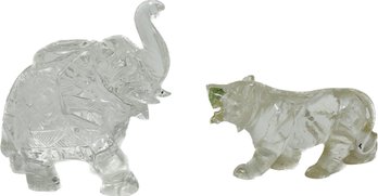 Rock Crystal Figurines- Elephant And Tiger